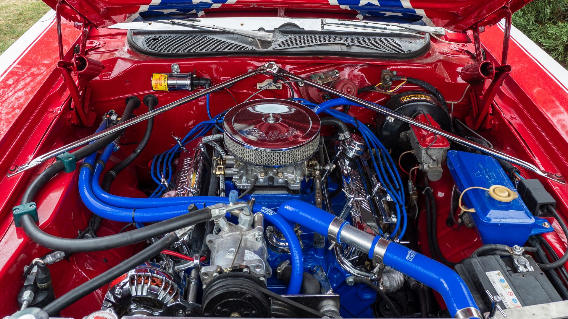 Engine compartment of a Plymouth Satellite at the 5th US-Car Meeting in Gut Leimershof near Bamberg