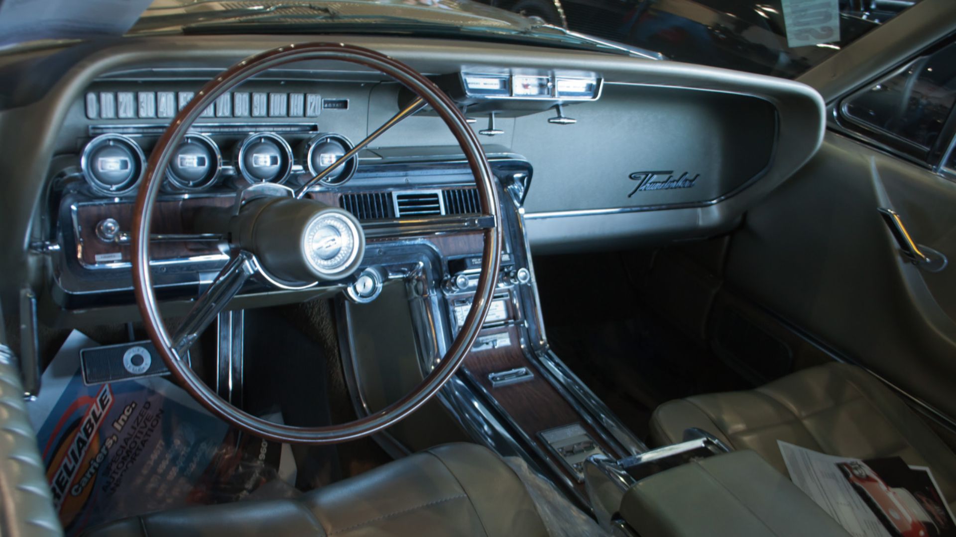 Offered for sale at Barrett-Jackson Auto Auction, Costa Mesa, California.
A very nice Thunderbird. The brake pedal indicates that the car has disc brakes, rather than the then-common drum brakes.

The car also features a factory 8-track tape player. One w