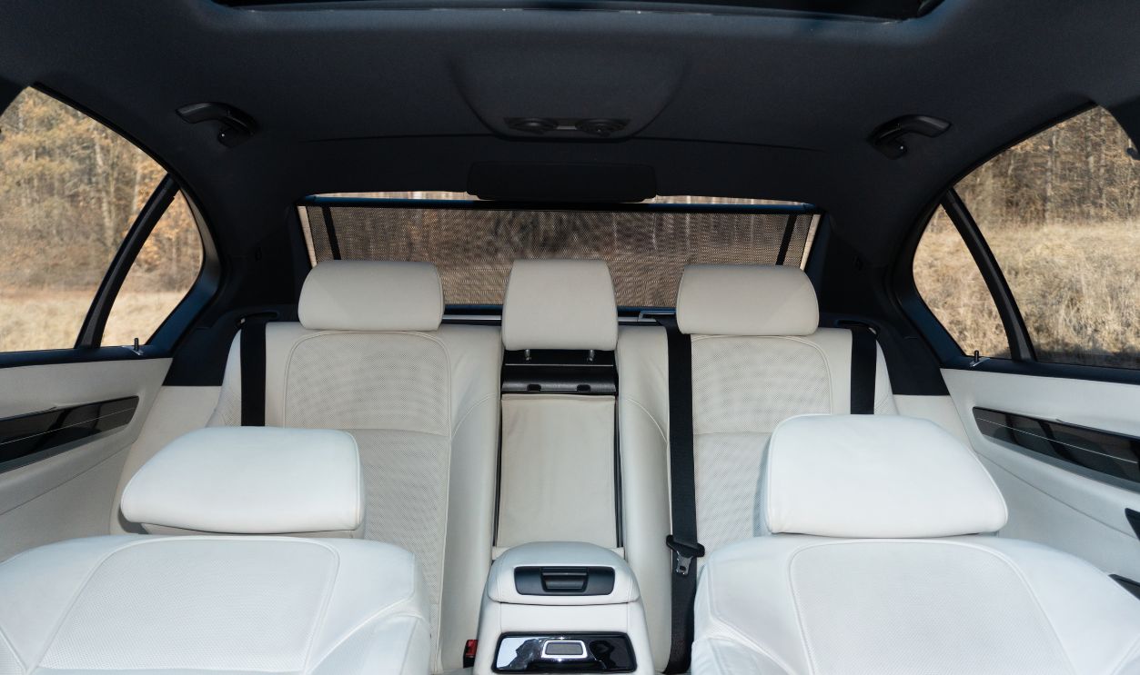 Cluj-Napoca,Cluj-Romania: 01.22.2020-Wonderful white leather upholstery car interior, white seats, white leather dashboard, big navigation, individual, custom made car
