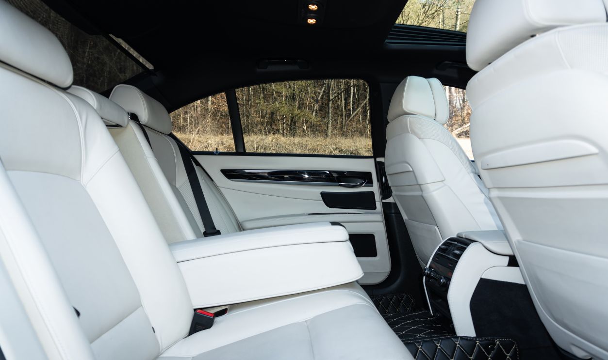 Cluj-Napoca,Cluj-Romania: 01.22.2020-Wonderful white leather upholstery car interior, white seats, white leather dashboard, big navigation, individual, custom made car