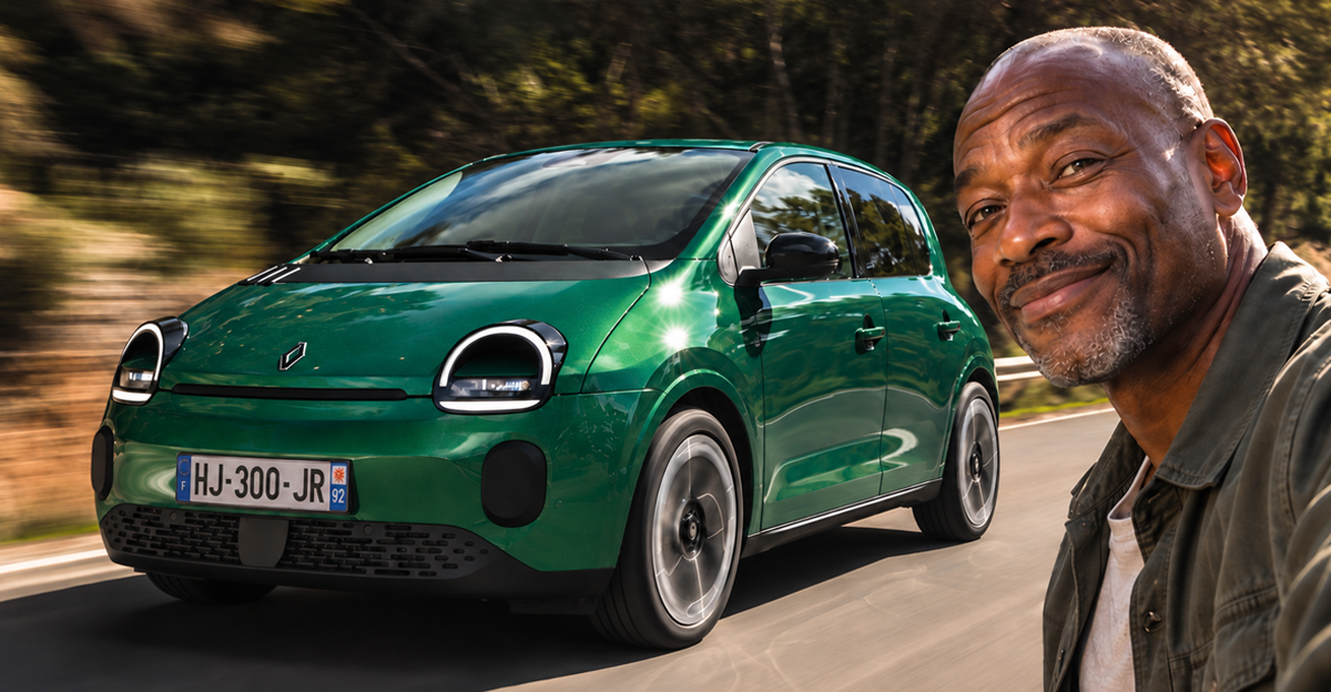 AI-generated image of man next to a Renault Twingo