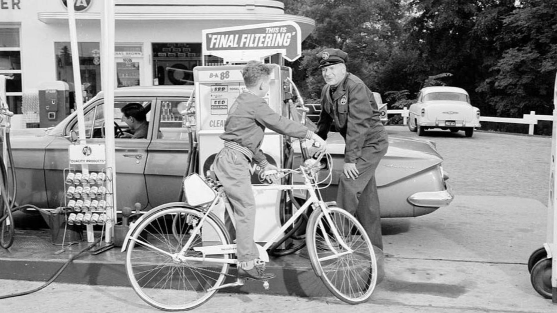 Filming an advertisement for BA Oil at a Toronto gas station in 1960. British American Oil (