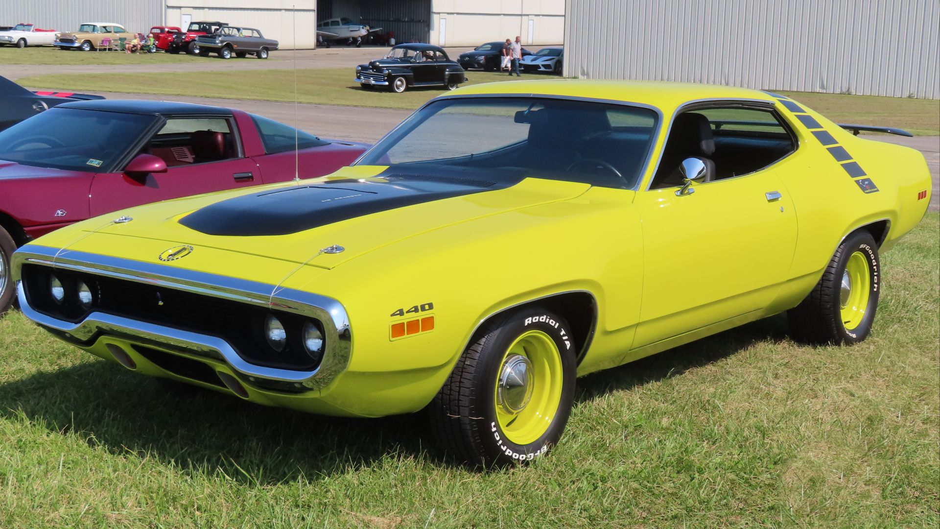 1971 Plymouth Road Runner photographed at the August 24th, 2024 Airplanes and Automobiles event at the New Castle Municipal Airport in New Castle, Pennsylvania. Finished in Curious Yellow.