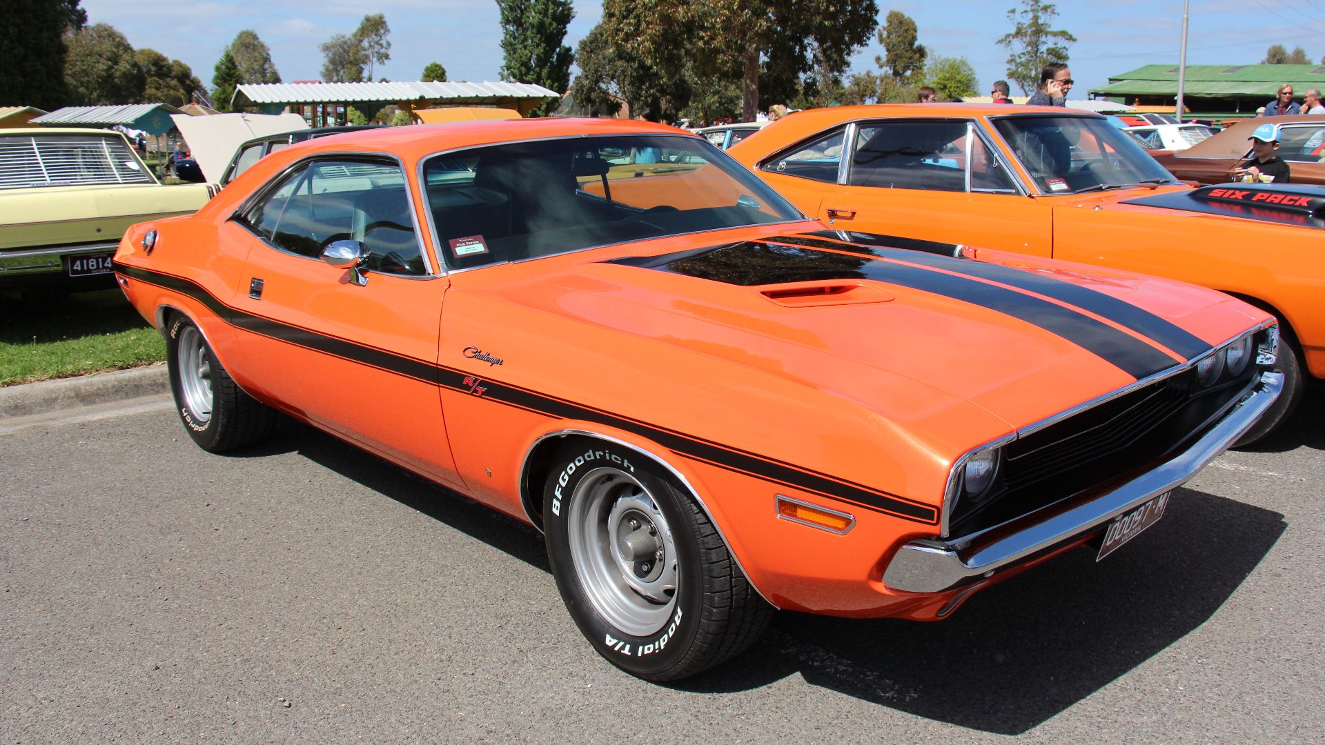 Hemi Orange.
The Challenger was a muscle car built by Dodge on the small pony car platform, competition for the Mustang and Camaro.  It was one of two Chrysler E-body cars, the other being the slightly smaller Plymouth Barracuda. This is the 1st of the 1s
