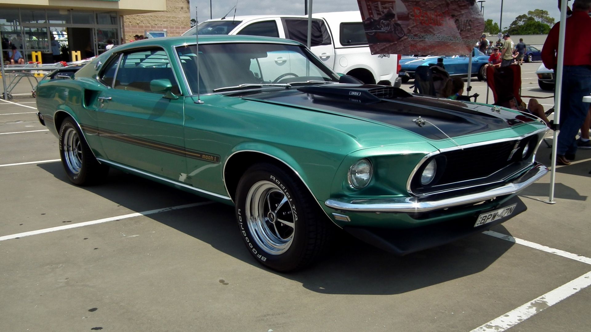 1969 Ford Mustang Mach 1 coupe. Taken at the 2014 New South Wales All American Day, held at Castle Towers Shopping Centre, Castle Hill, Sydney.