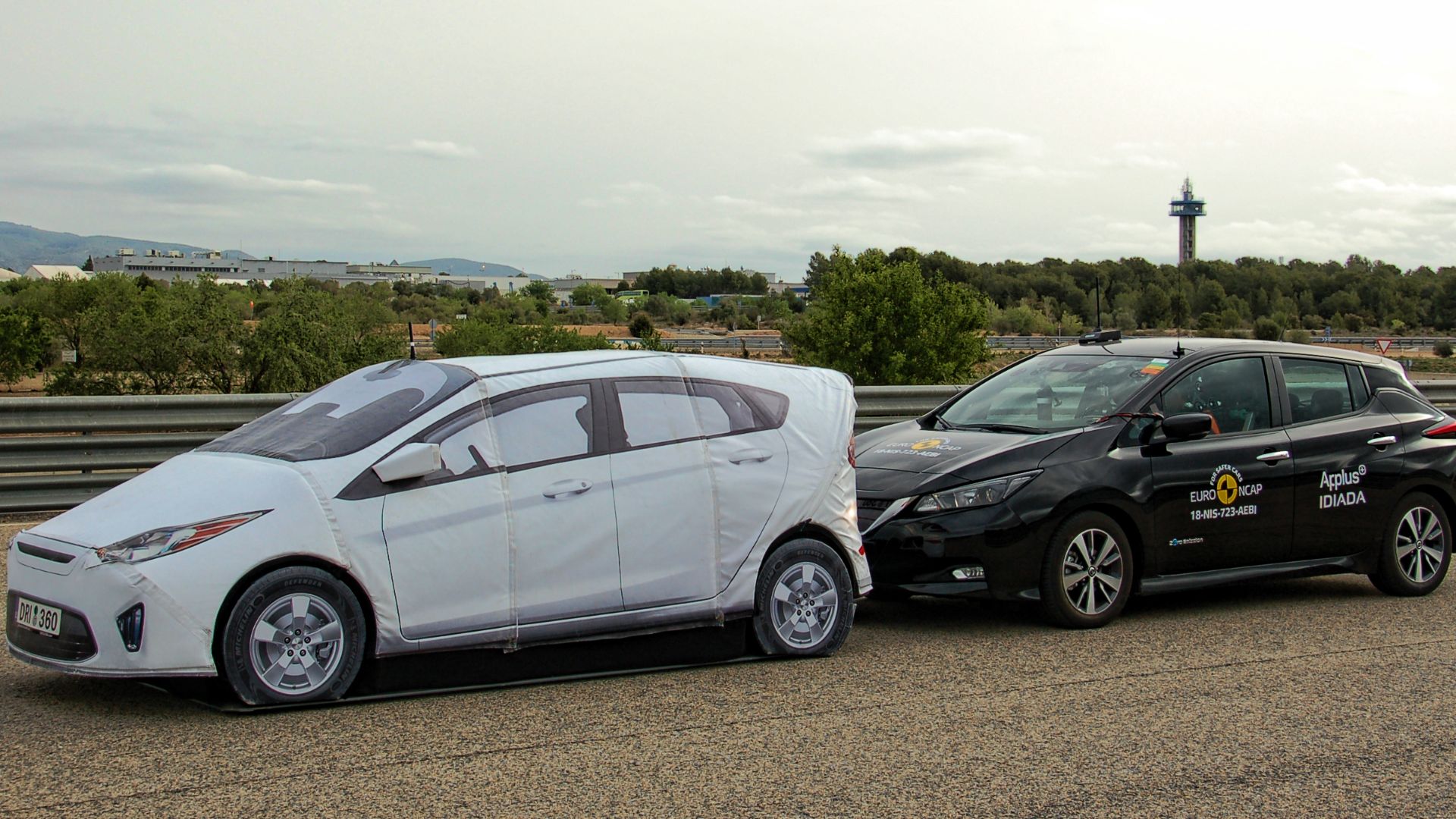 A vehicle approaching a movable target performing an Autonomous Emergency Braking (AEB) test