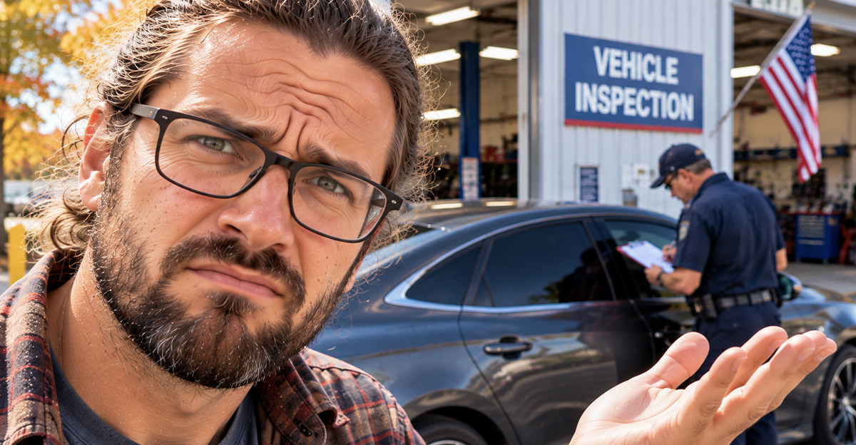 A bearded man with glasses at a mechanic shop