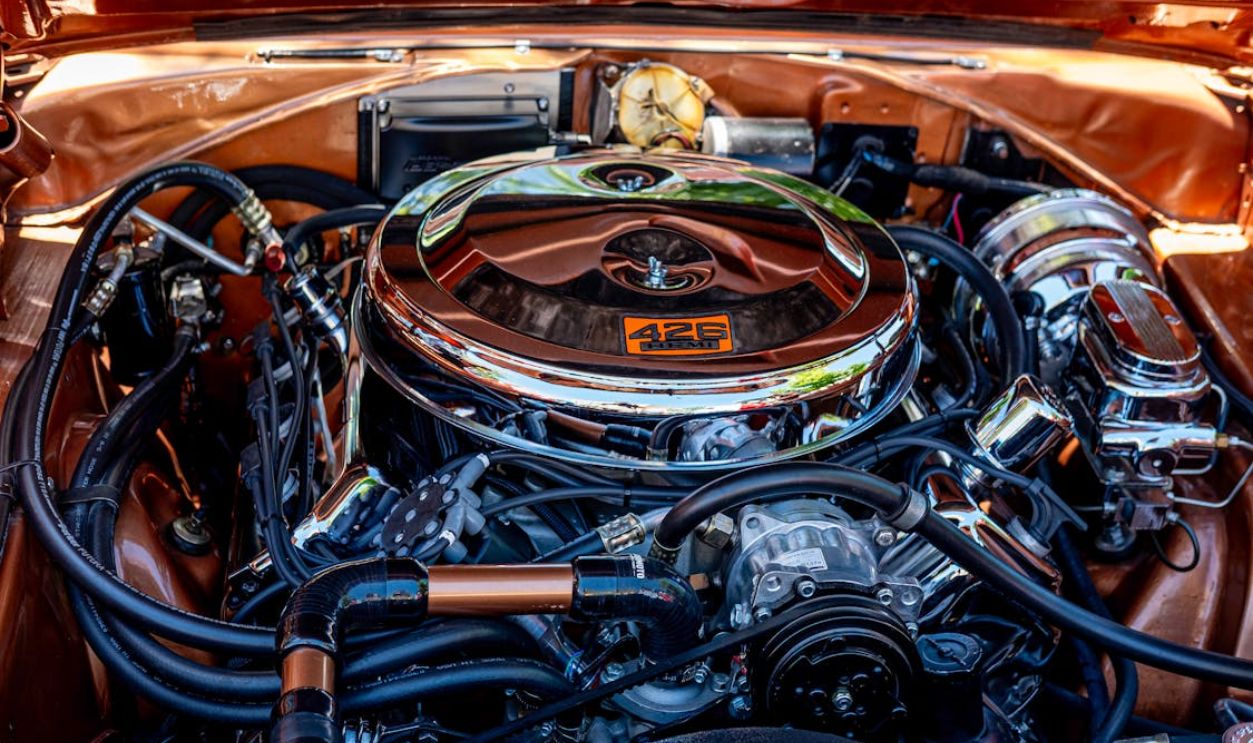 Renovated Chrysler 426 Hemi V8 Engine of a Vintage Car