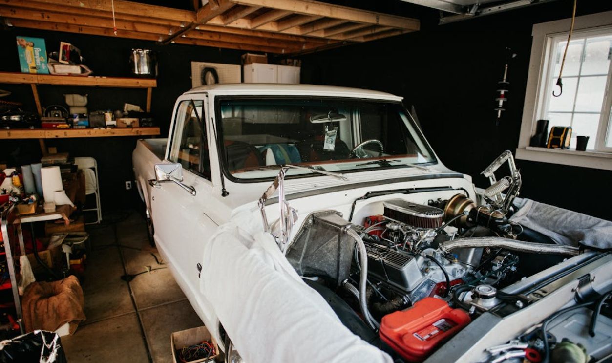 Classic Pickup Truck Restoration in Garage Workshop