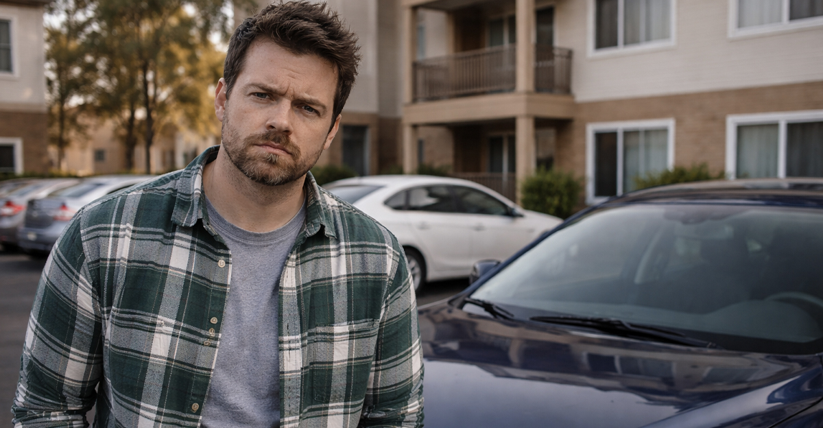 Man frustrated in the parking lot