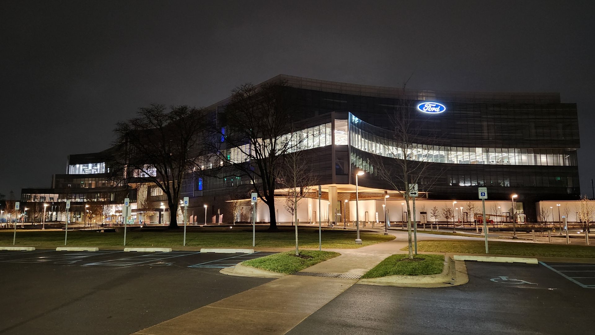 File:Ford World Headquarters at night, from parking lot.jpg