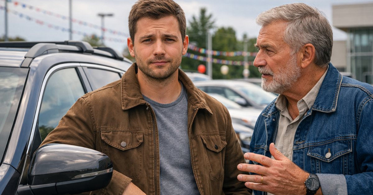 Father and Son at Car Dealership