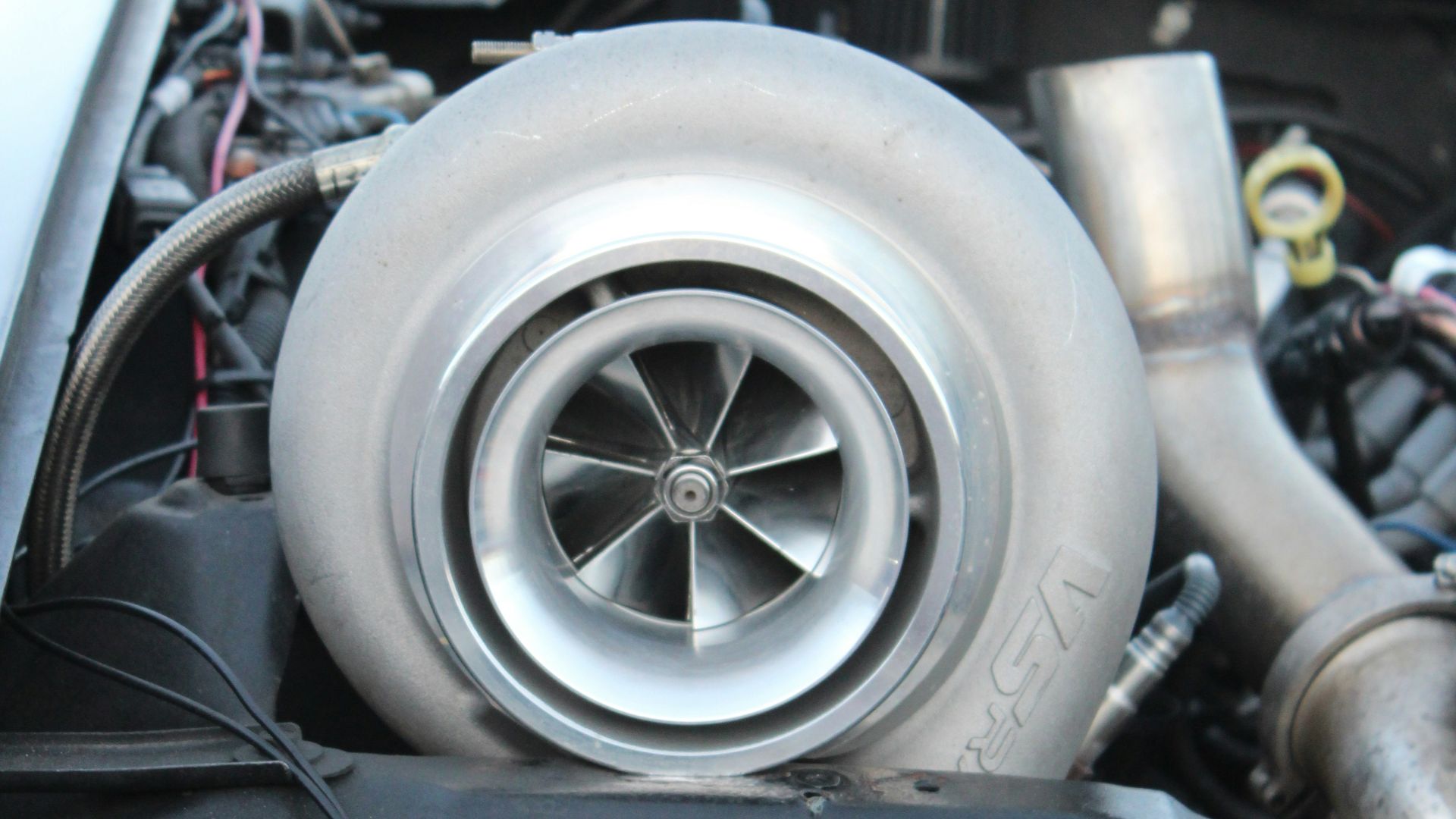 a car with a large tire