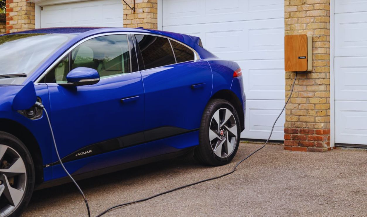 Custom finish EV charger in a home garage, showcasing our wide range of colour options