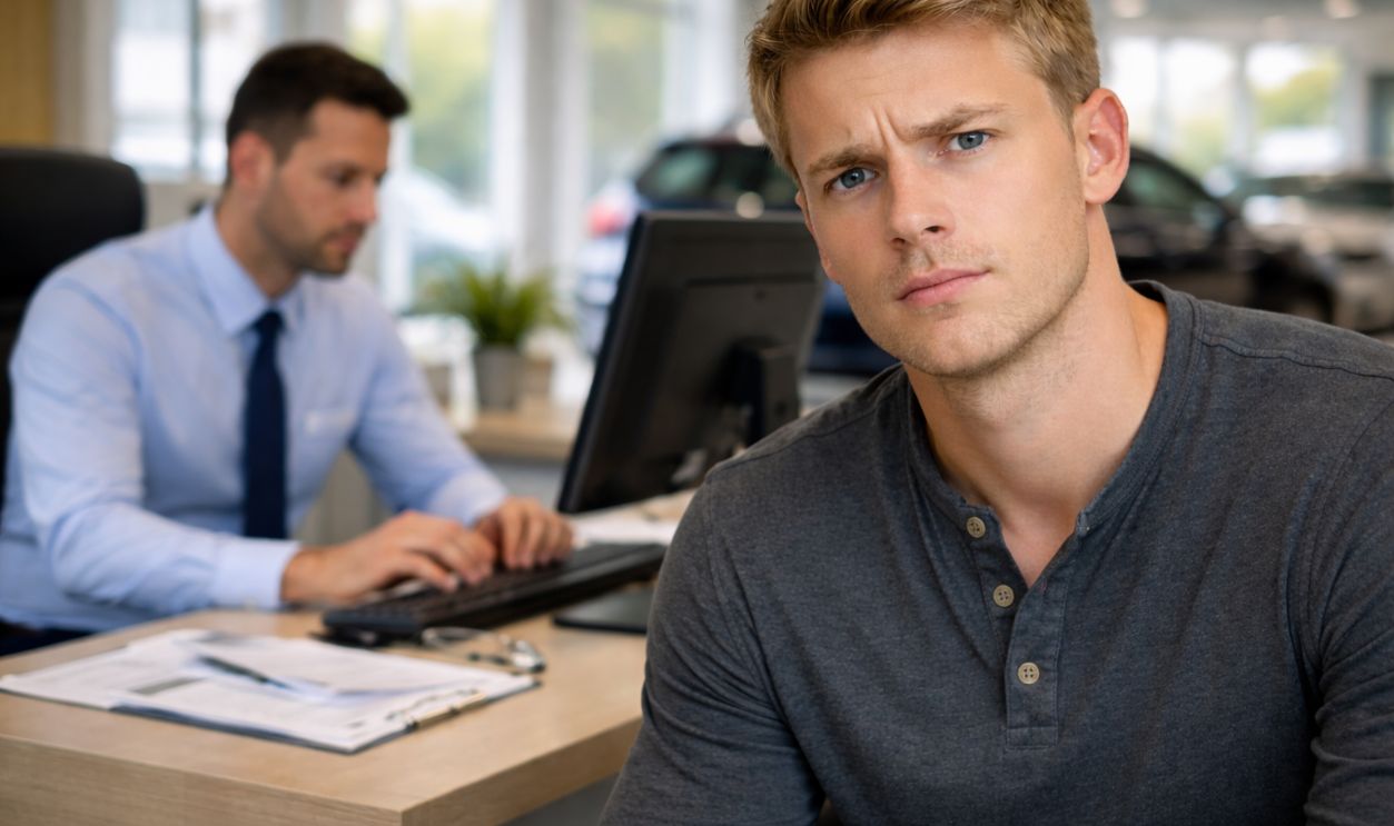 Man in car dealership