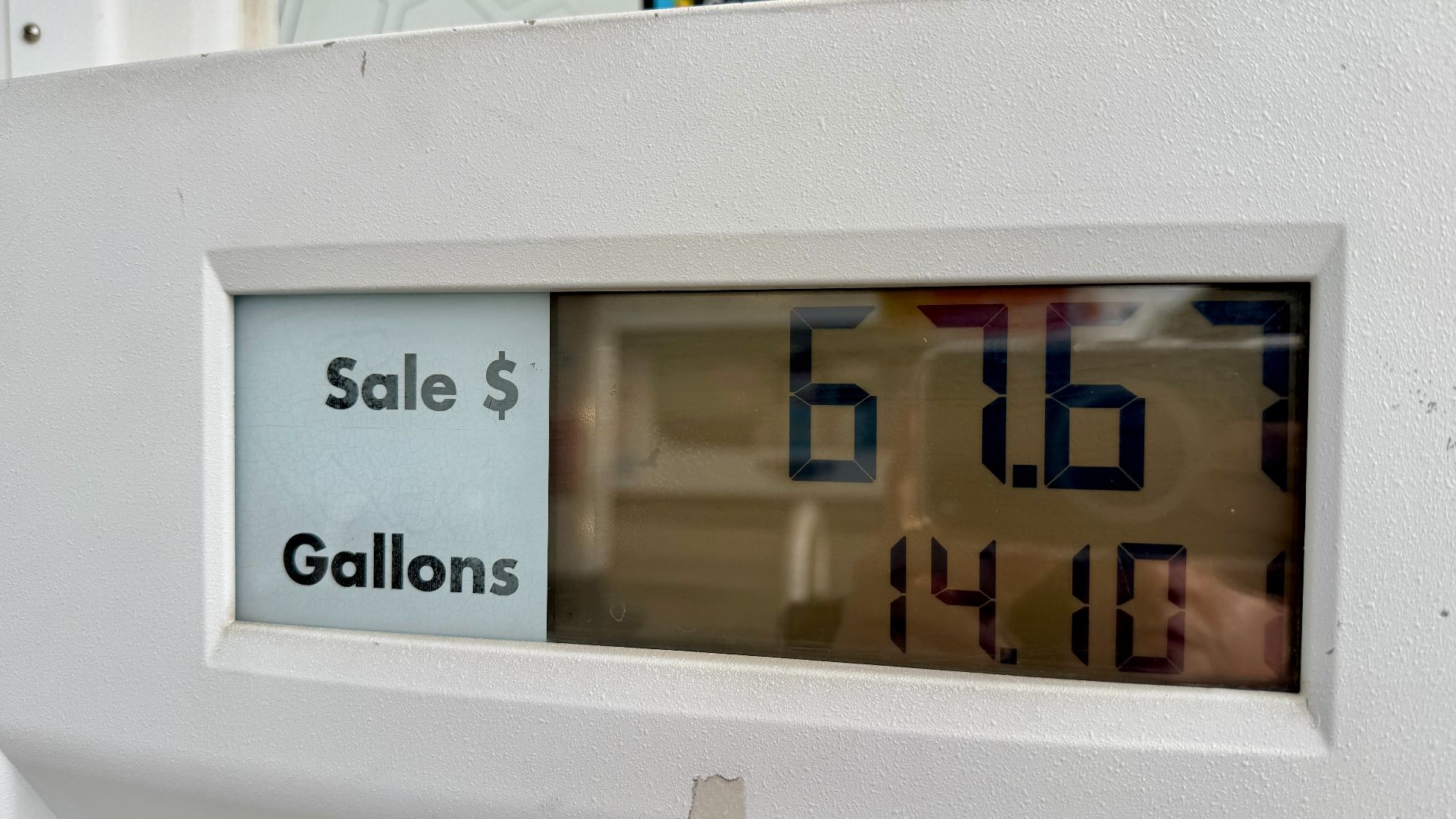 Gasoline for $67.67 in Petaluma, California