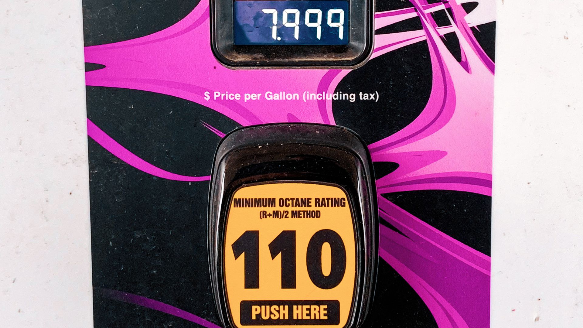 A fueling station has 110 octane racing gas at the pump.