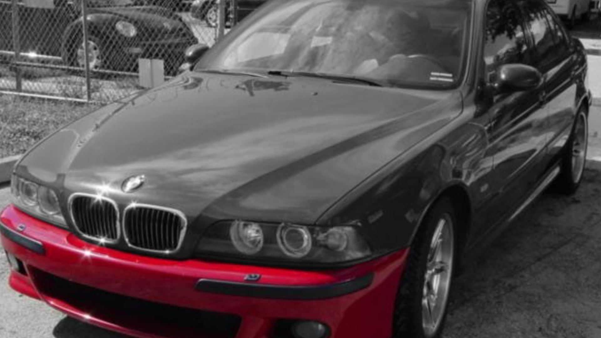 Automobile bumper cover highlighted in red.  

A modification of Image:BMW M5.jpg.