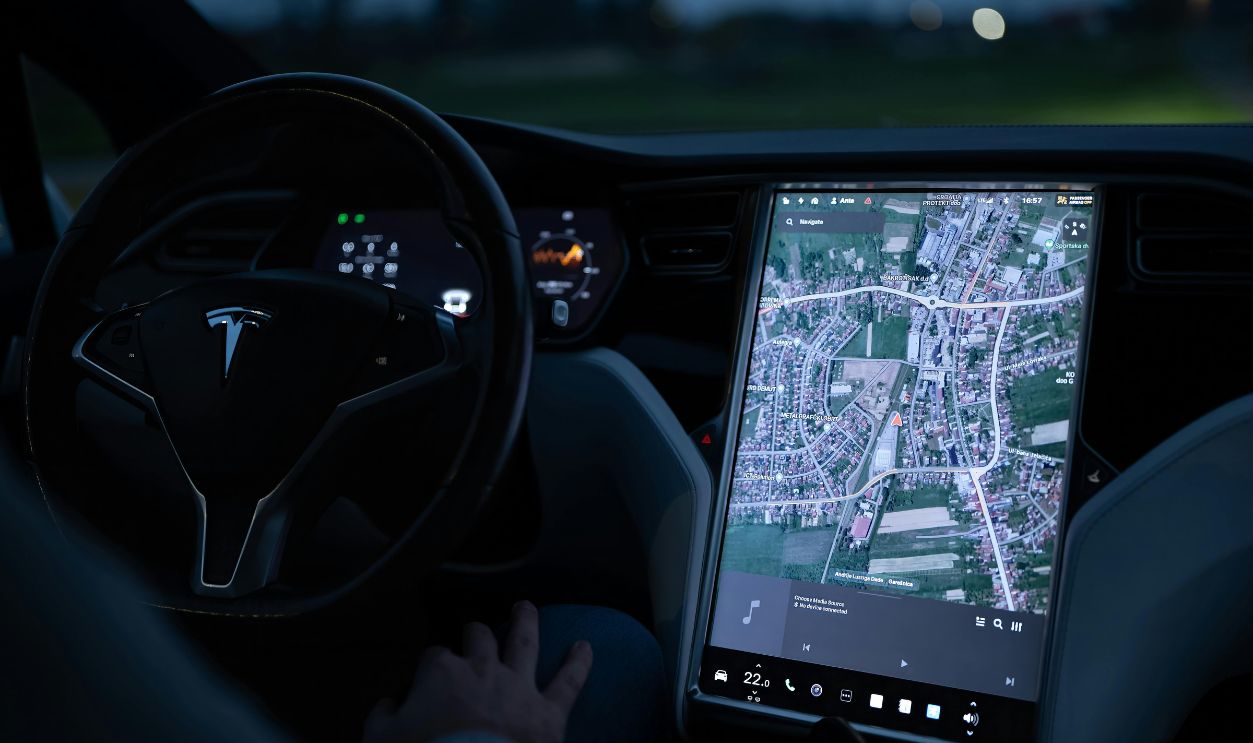 View of a Tablet Showing the Map in a Tesla