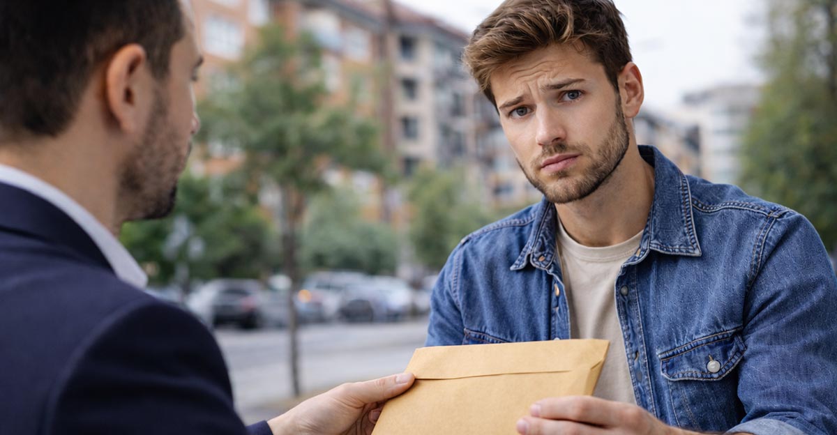 AI-generated image of a man receiving lawsuit papers.