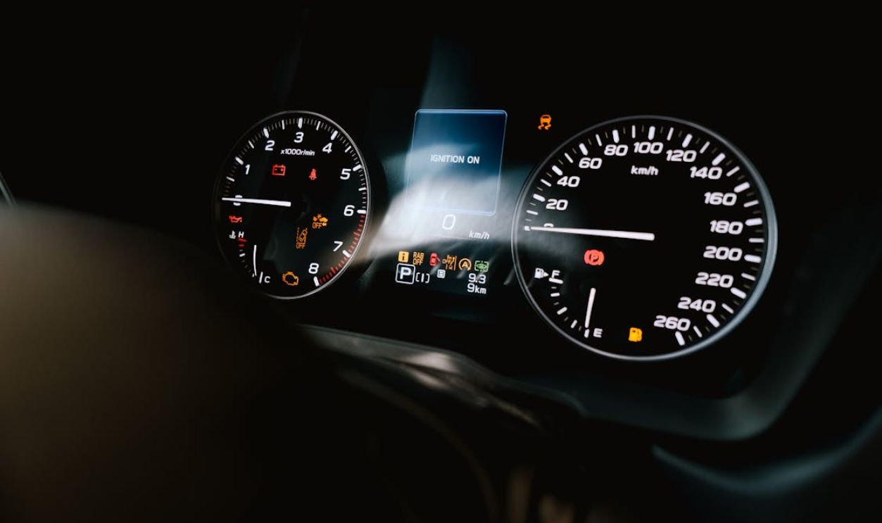 Close-up of Car Dashboard Speedometer and Gauges