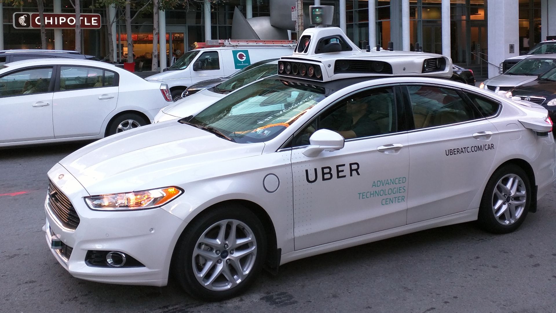 Uber's self-driving car test driving in downtown San Francisco