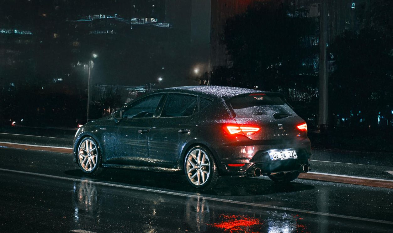Raindrop Reflections of City Night Car Scene