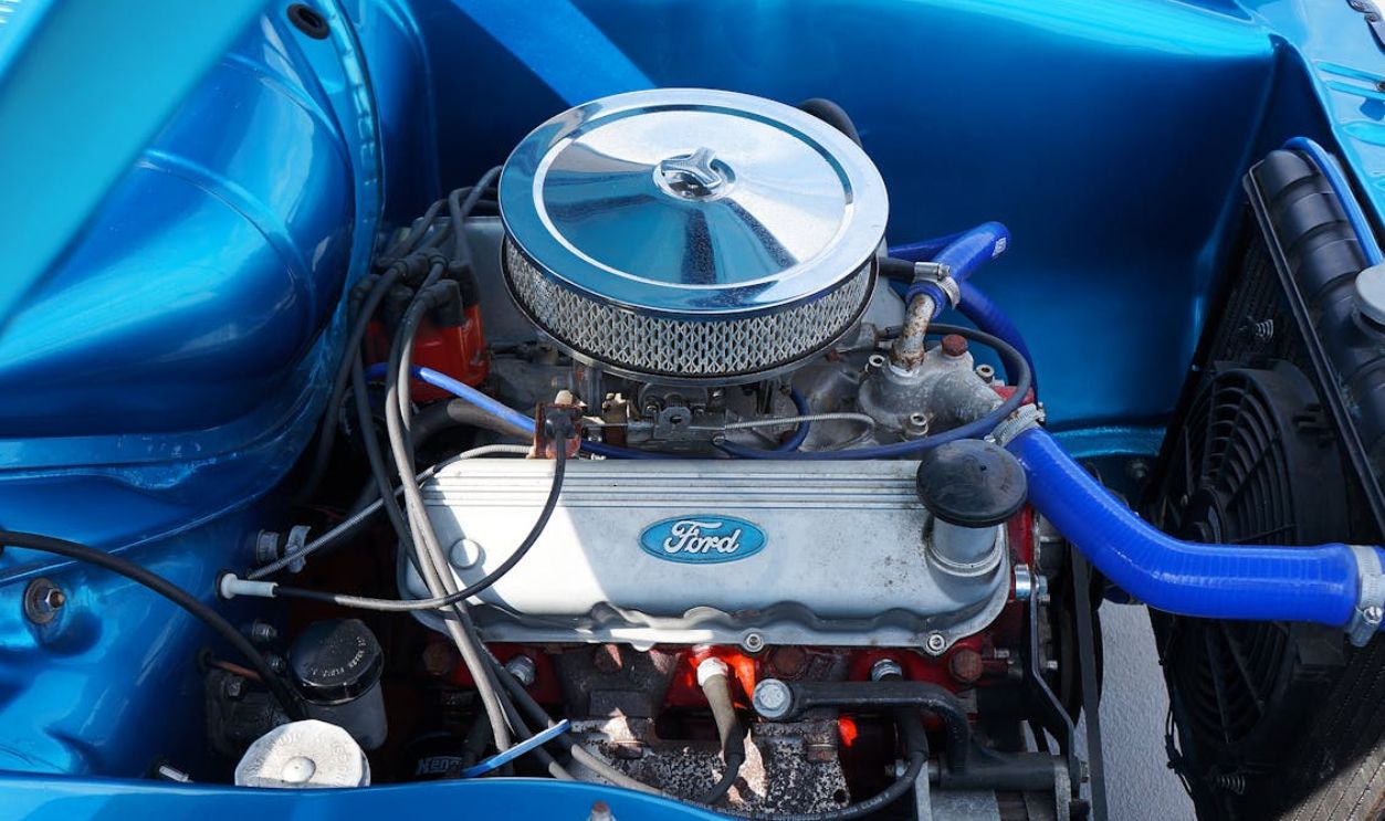 Close up of Blue Ford Car Engine