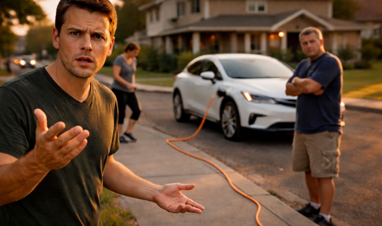 man worried about neighbor using extension cord for charging EV