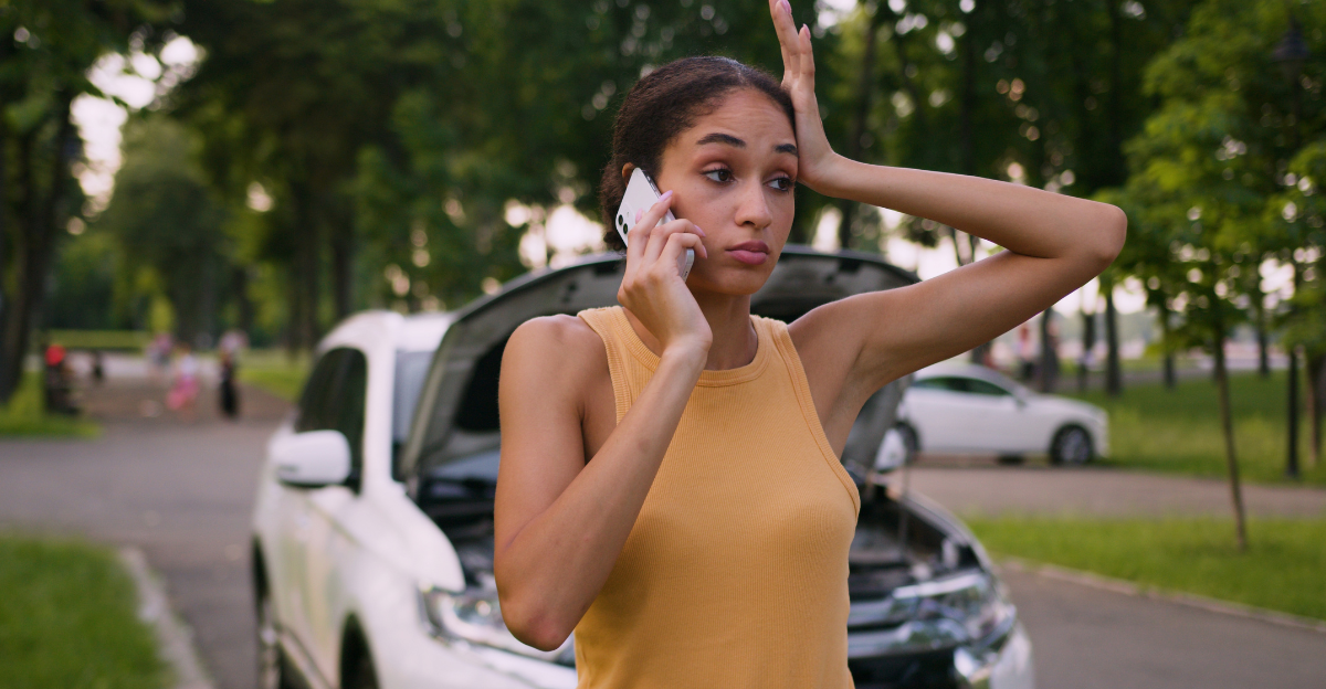 Worried African American woman talking mobile phone