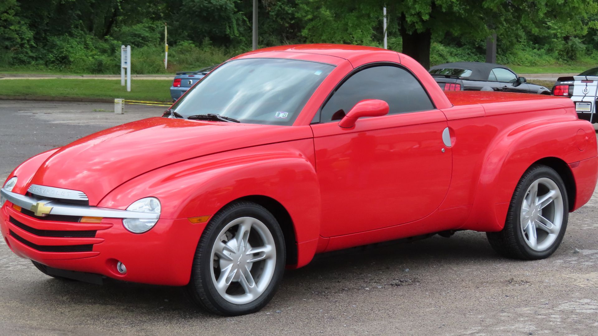 2004 Chevrolet SSR photographed at a car show in New Castle, Pennsylvania. Finished in Redline Red.
