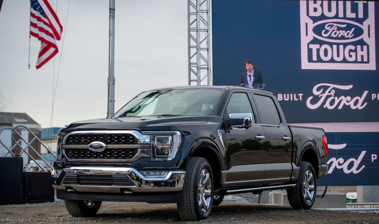 Ford Debuts New F-150 Pickup Truck At Dearborn Plant DEARBORN, MI - SEPTEMBER 17: The 2021 Ford F-150 King Ranch Truck appears at the Ford Built for America event at Fords Dearborn Truck Plant on September 17, 2020 in Dearborn, Michigan. Ford held the event to showcase its new advertising campaign, the start of production for the new F-150 pickup truck and the future of the Dearborn Truck Plant.