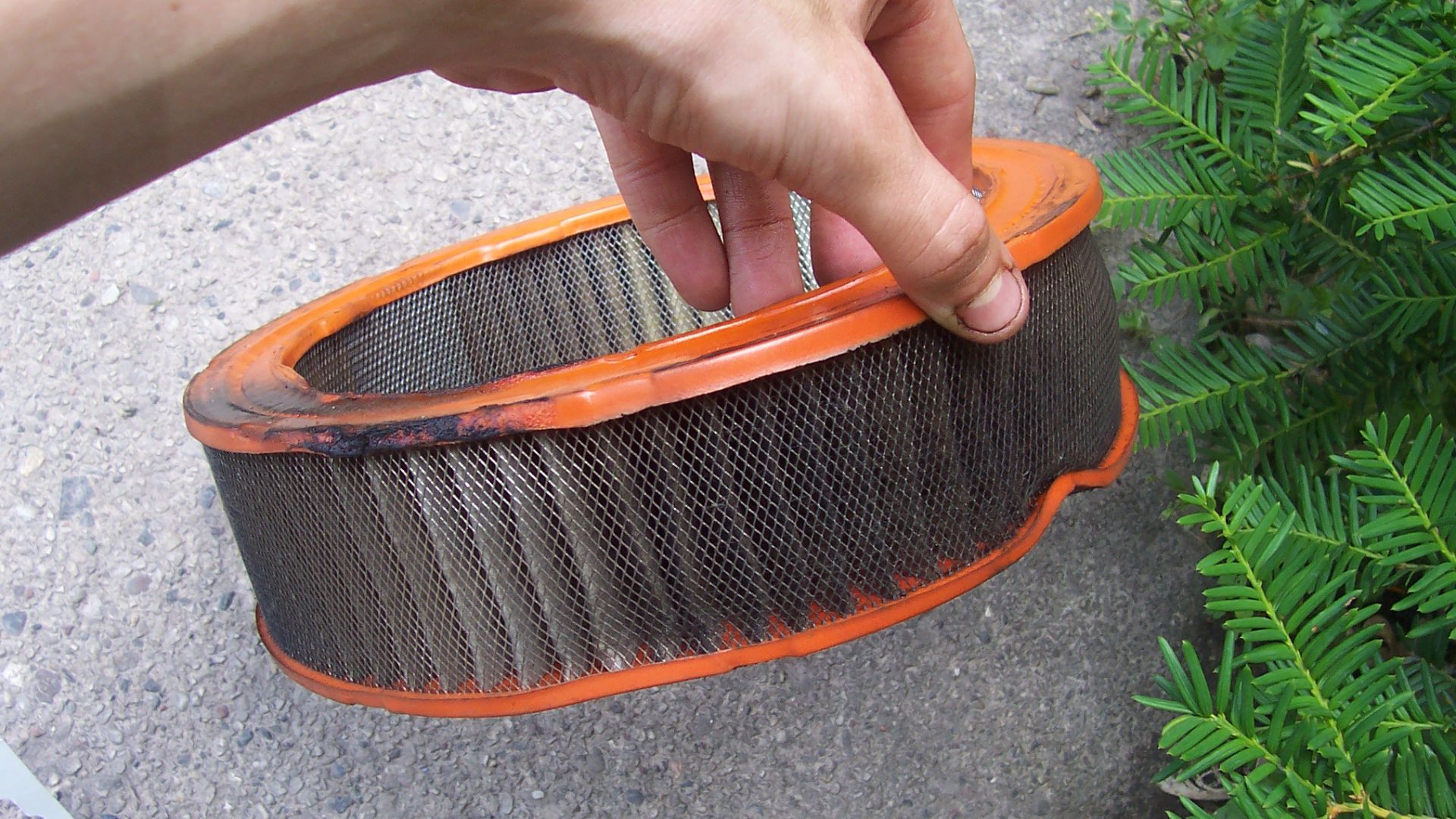 Example of an air filter that has been around 50,000 miles overdue to be replaced.