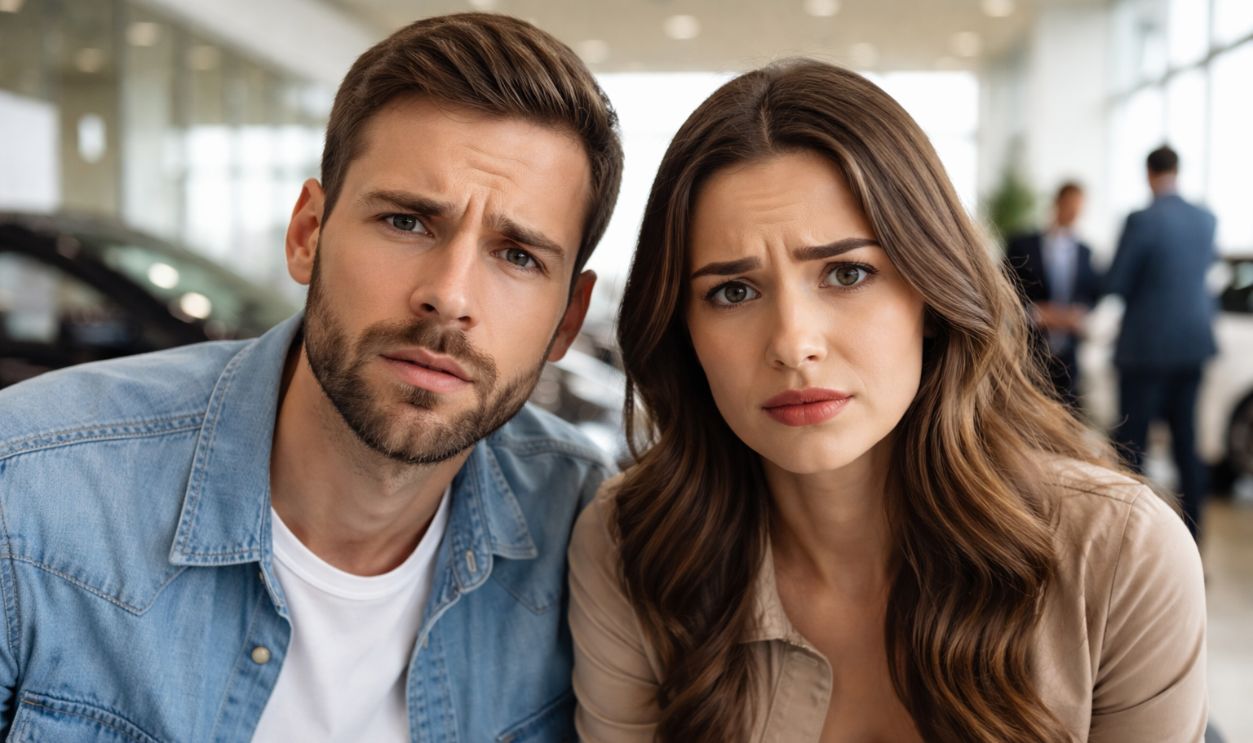Concerned couple at the dealership