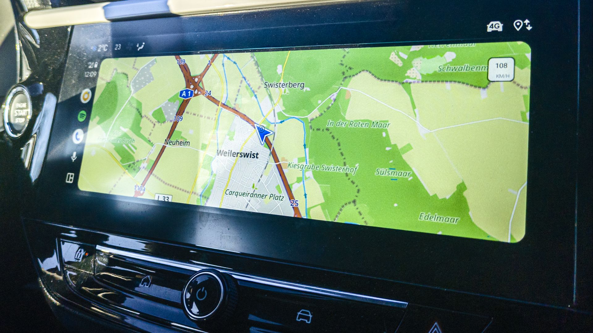 OSMAnd map on the screen of the infotainment system of an Opel car. Android Auto is used to share the smartphone screen 