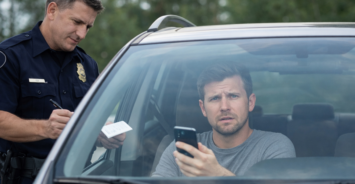 Man getting ticket for texting