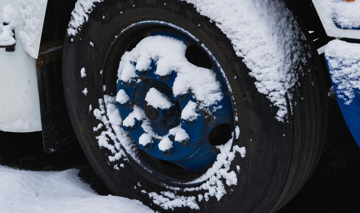 Close-up of a Snow Covered Tire on an Automobile