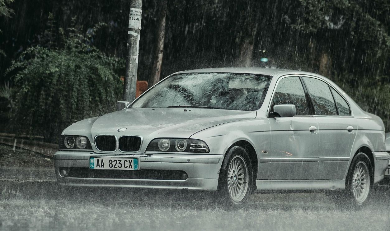 Silver Car on a Rainy Day