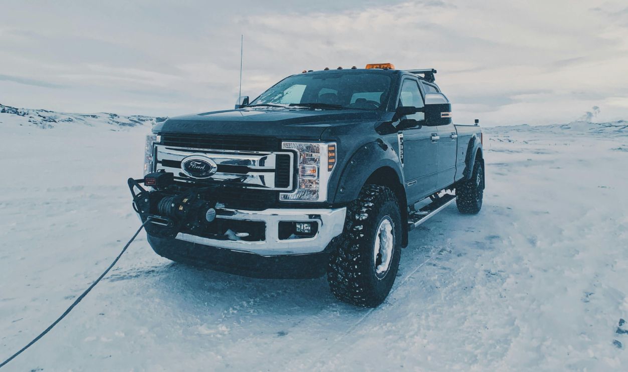 Car driving on snowy road