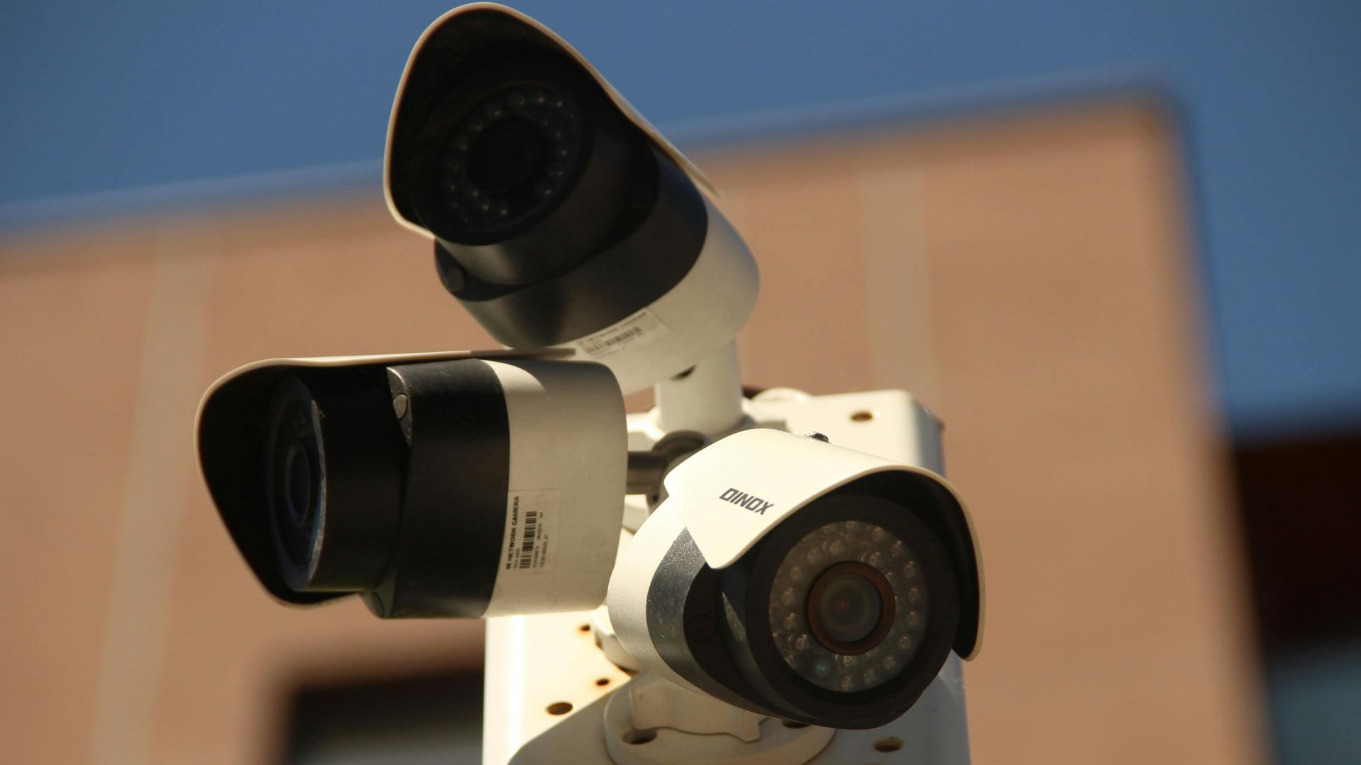 High-resolution surveillance cameras installed in a city environment for security purposes.