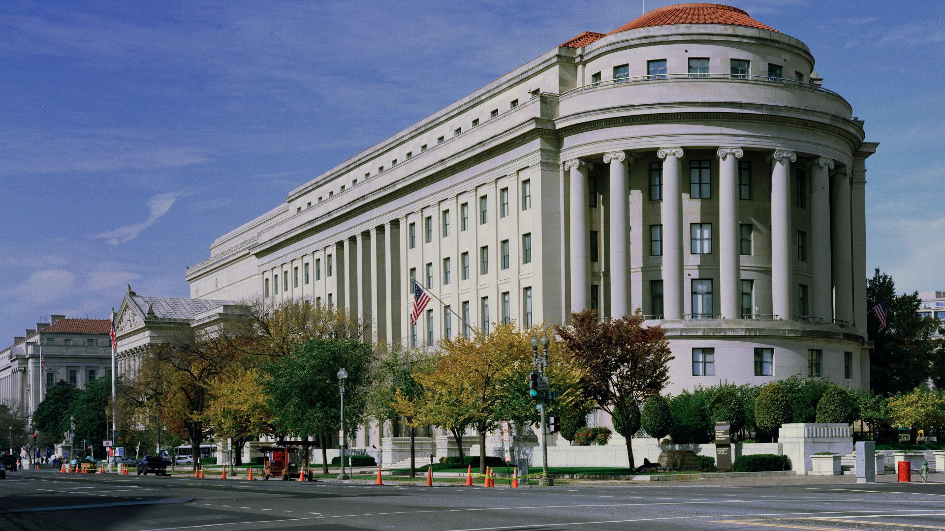 The Apex Building, headquarters of the Federal Trade Commission, on Constitution Avenue and 7th Streets in Washington, D.C..  The building was designed by Edward H. Bennett under the purview of Secretary of the Treasury Andrew W. Mellon, and was completed in 1938 at a cost of $125 million.