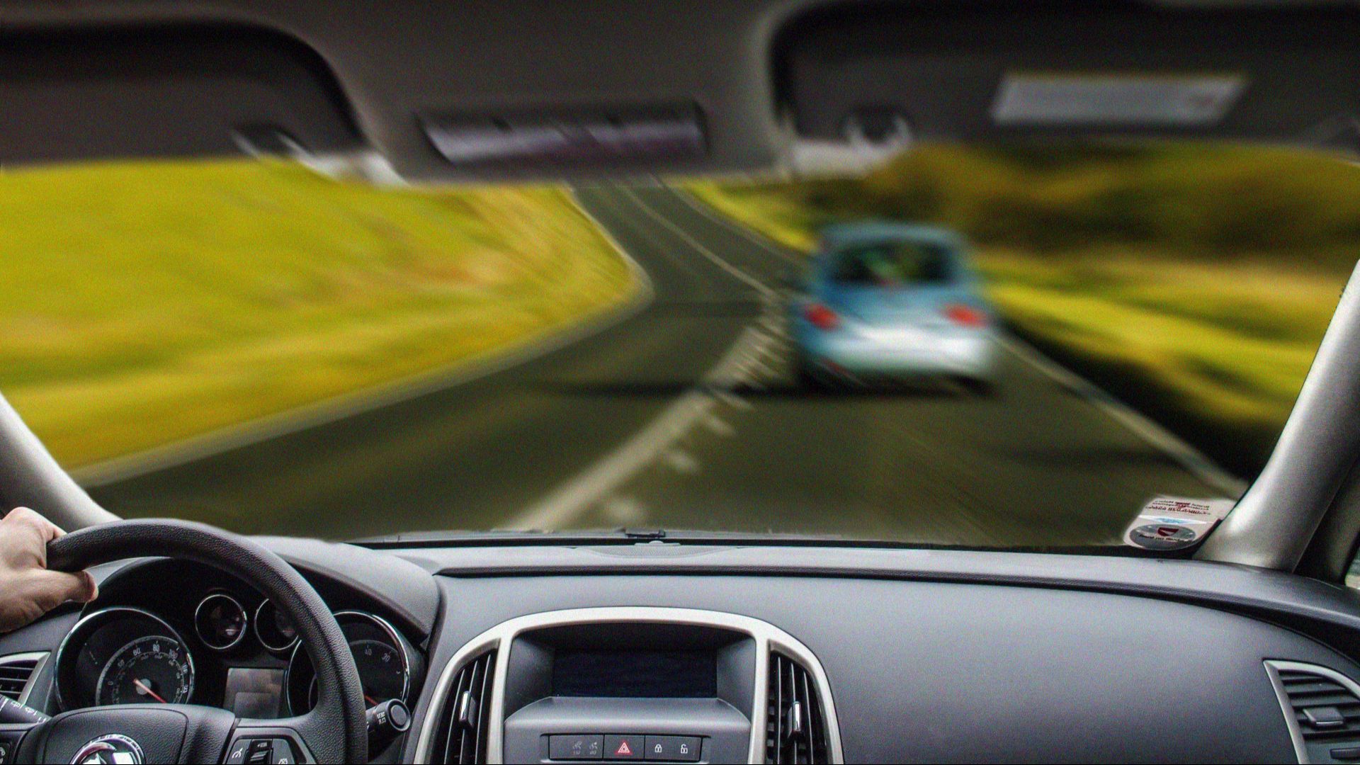 View from fast moving car on predecessor.