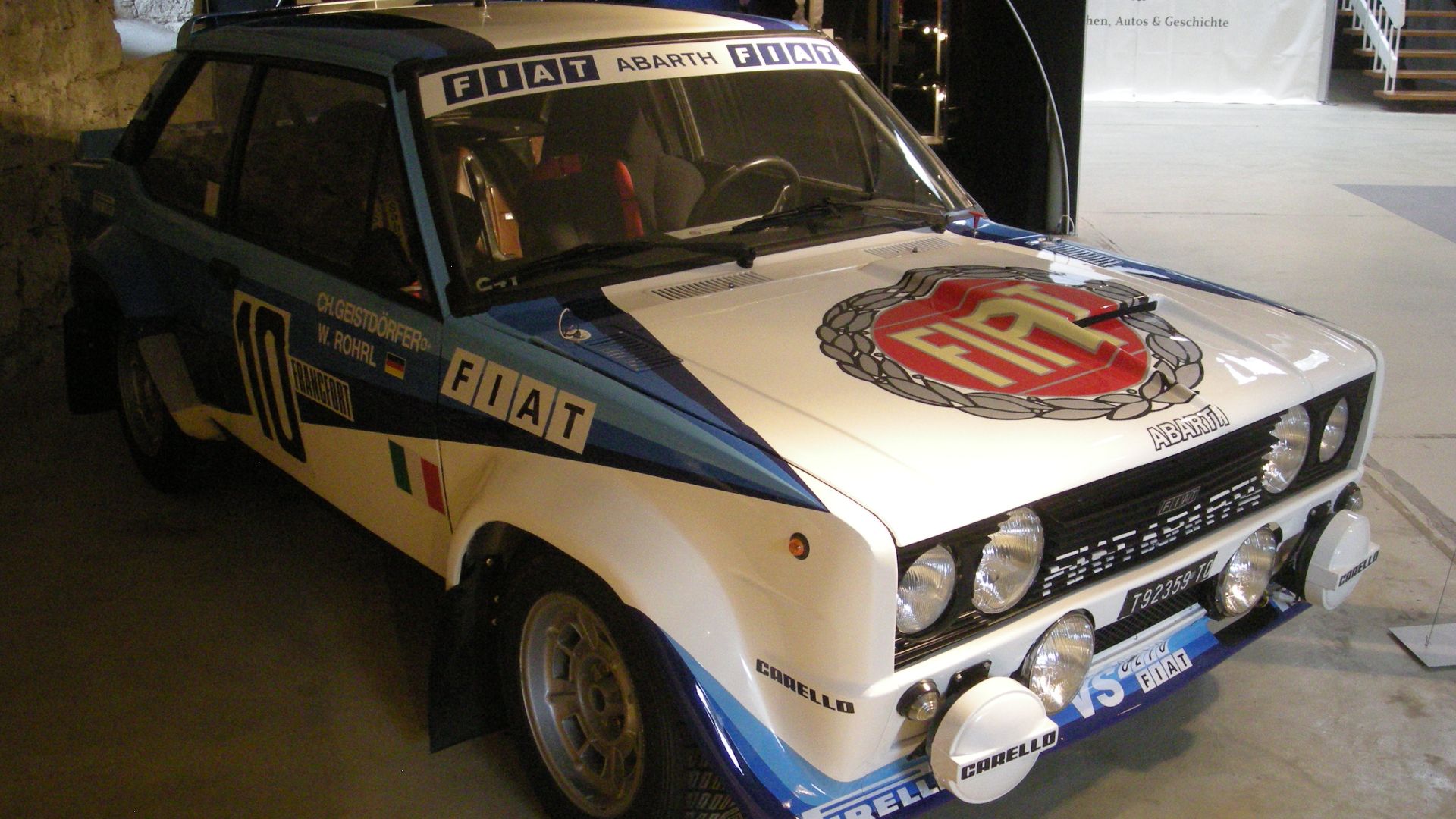 A 1980 Fiat 131 Rallye inside the Deutsches Automuseum in Langenburg, Baden-Württemberg (Germany).