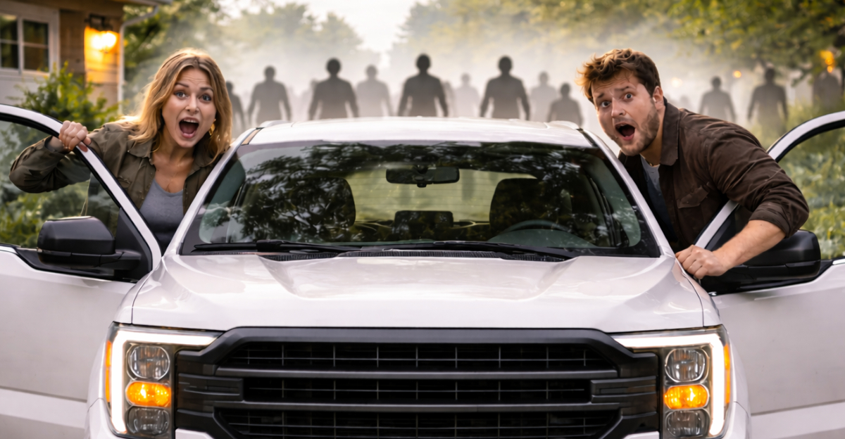 Zombie threat in suburban driveway