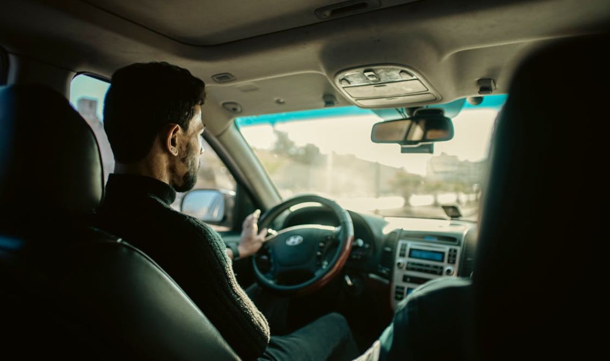Driver navigating urban streets