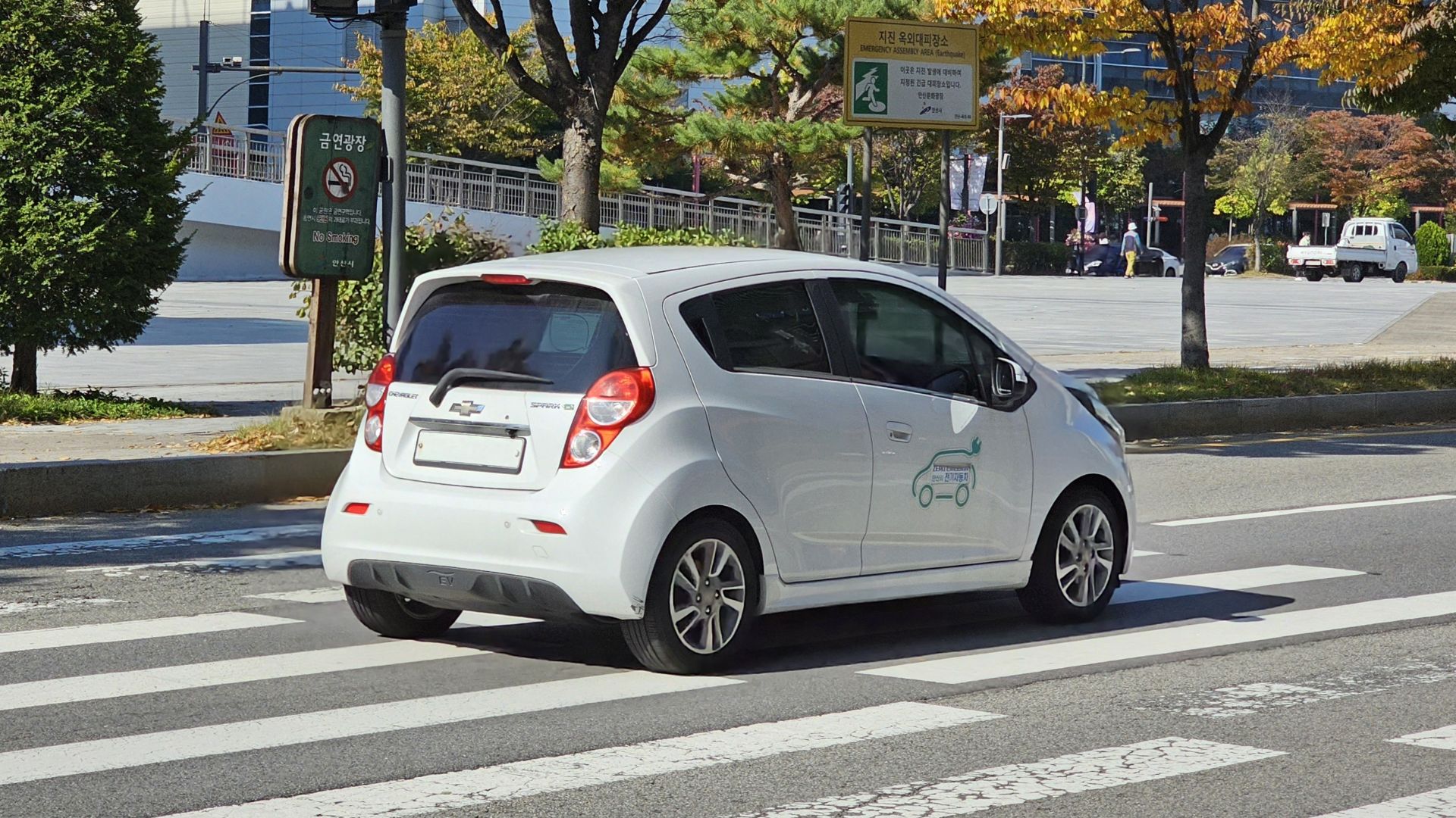 Sapporo White Chevrolet Spark EV M300 Electric hatchback.