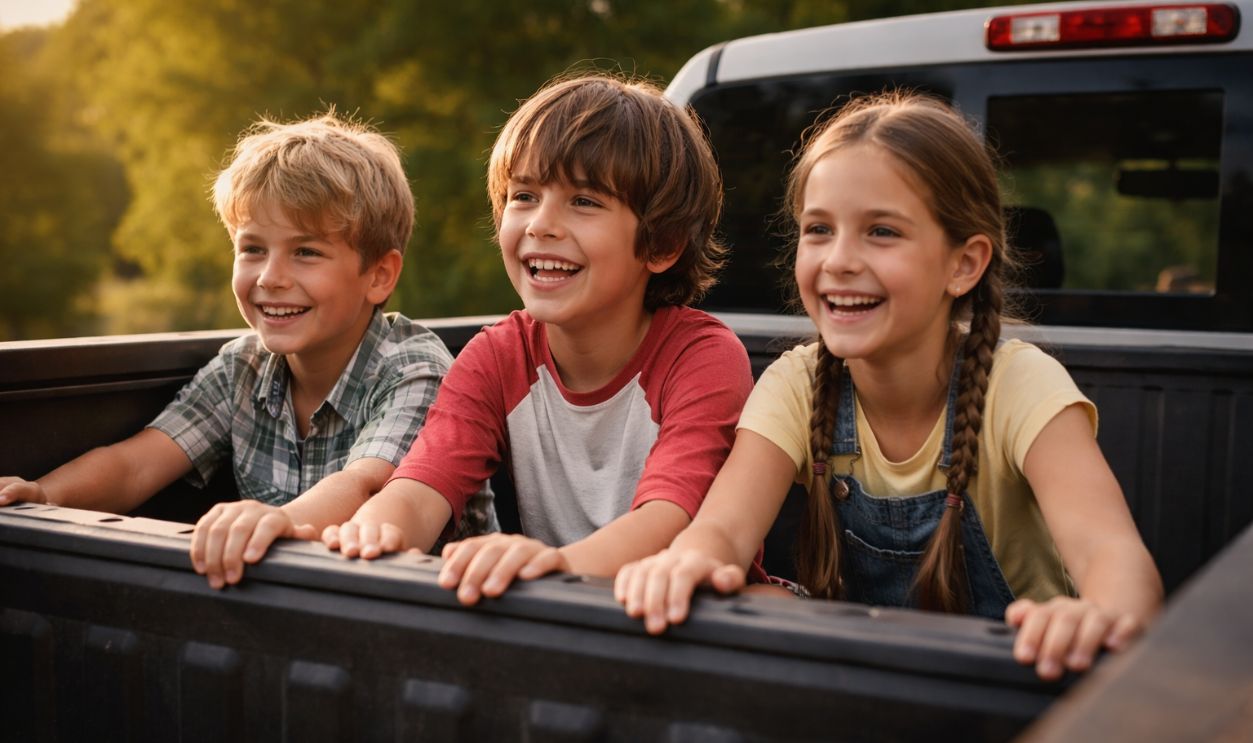 Children enjoying a sunset ride