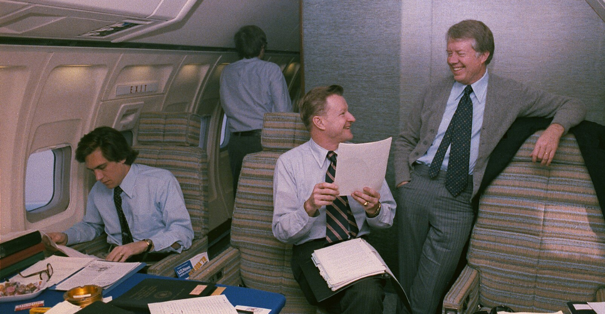 Jimmy Carter and Zbigniew Brzezinski aboard Air Force One