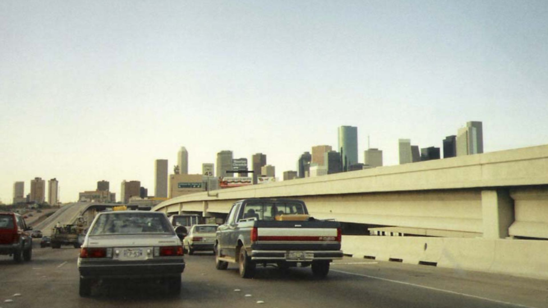 Houston, TX skyline from freeway