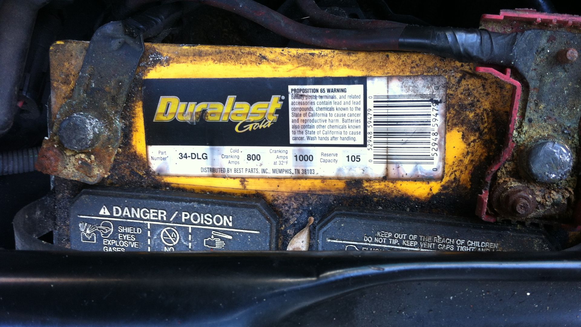 bad battery is corroded and leaking so very dirty